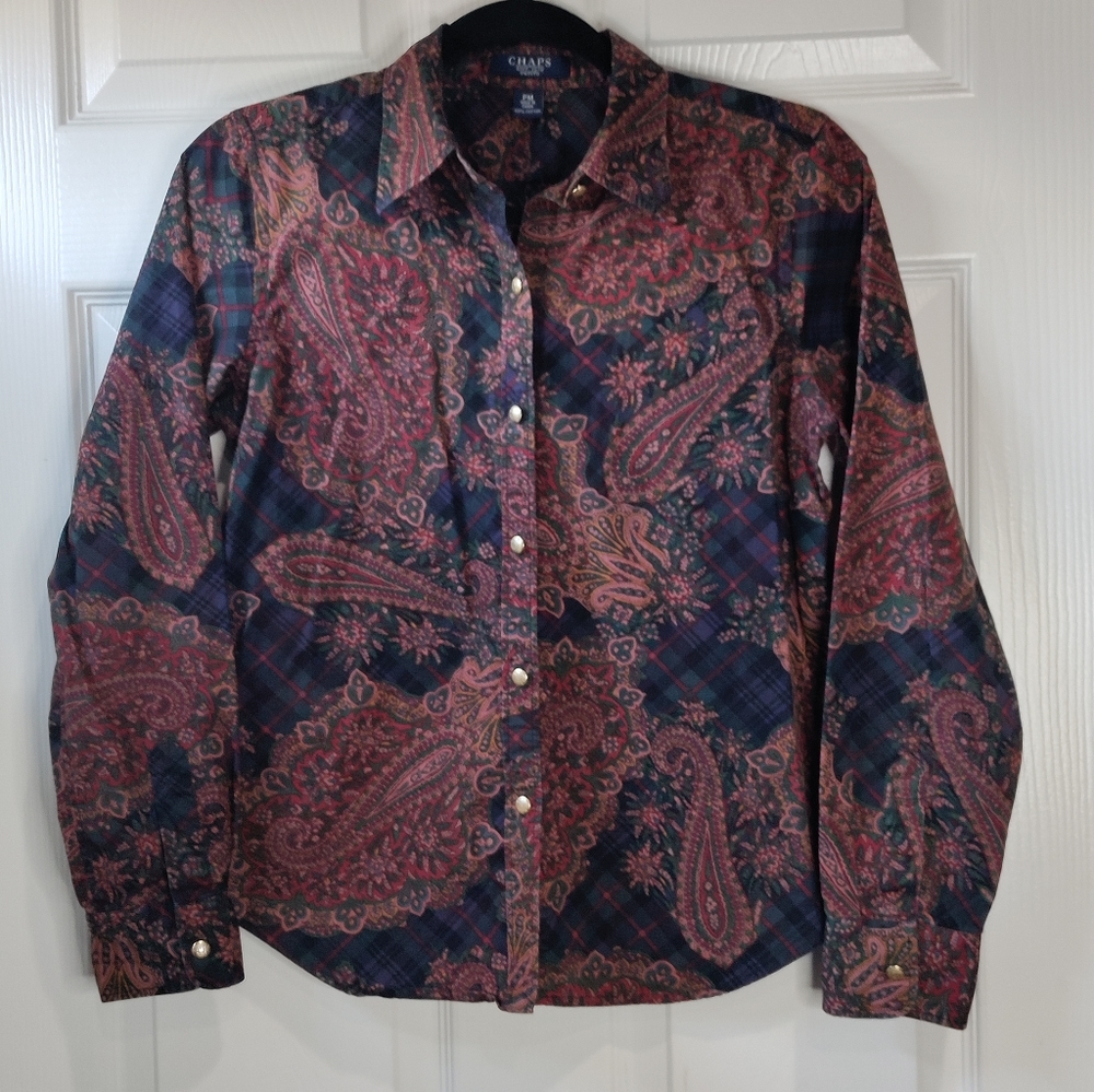 Chaps women's Paisley long sleeve blouse size M petite